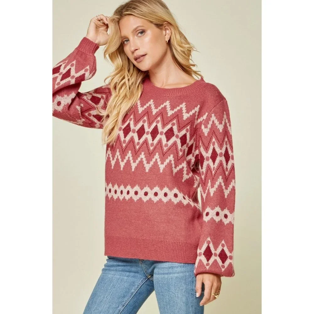 Andree By Unit Geometric Sweater, Marsala NWT - Picture 6 of 6